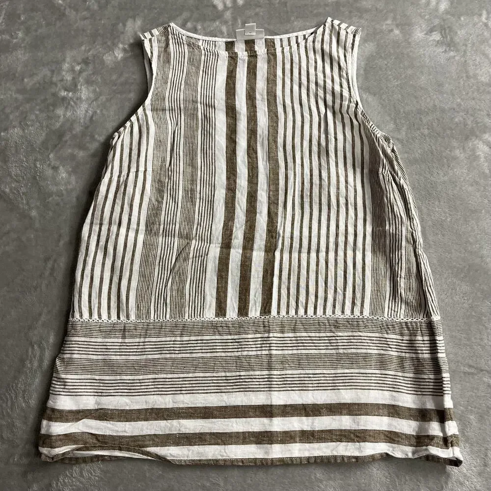 J. Jill Tank Top Womens XS‎ Brown White Striped Linen Tunic Sleeveless Top Boho